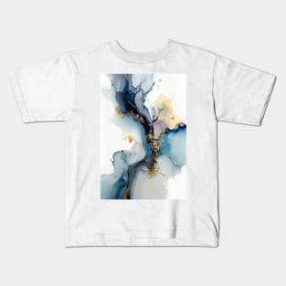 Icy Blue and Gold - Abstract Alcohol Ink Resin Art Kids T-Shirt